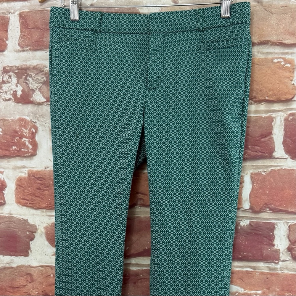 Banana Republic Sloan Pants Women's 2 Green Geo Abstract Stretchy Trousers - Picture 4 of 9